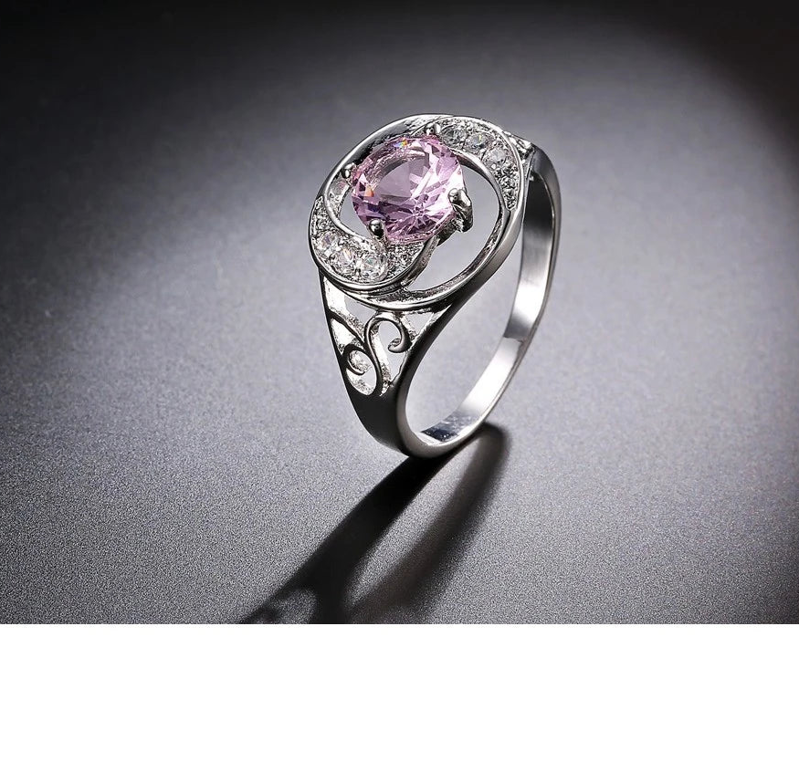 925 Sterling Silver Hollow CZ Crystal Rhinestone Wedding Ring for Women