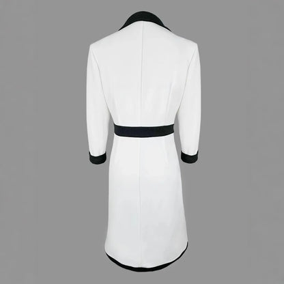 V-Neck Button Color-Block Long Sleeve A-Line Dress | Office & Commuter Style