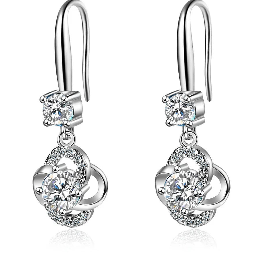 925 Sterling Silver Crystal Dangle Earrings for Women