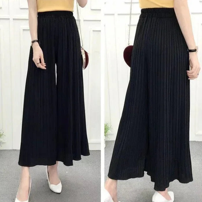 Elastic Waist Pleated Wide Leg Skirt Pants