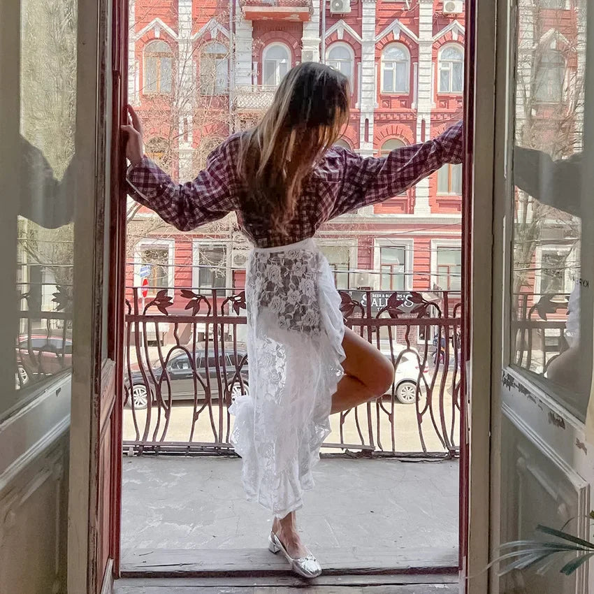 High Waist Ruffles Split Lace Skirts