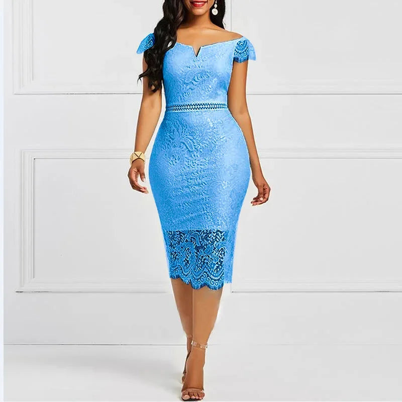 Elegant Lace Hollow-Out Bodycon Dress