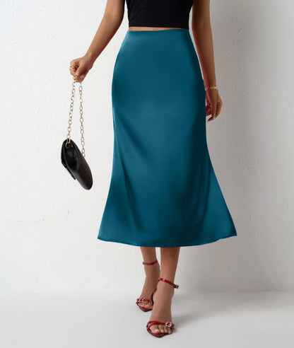 Korean Style Champagne High Waist Satin Skirt