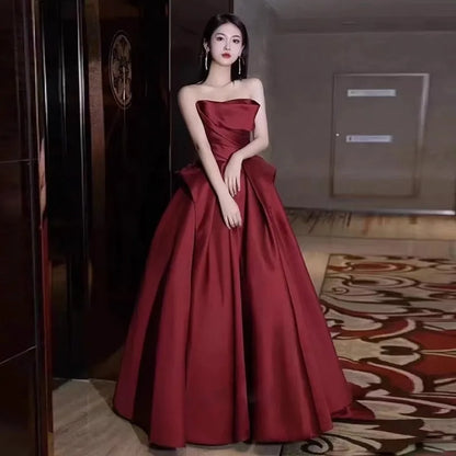 Elegant Satin Strapless Evening Party Dress