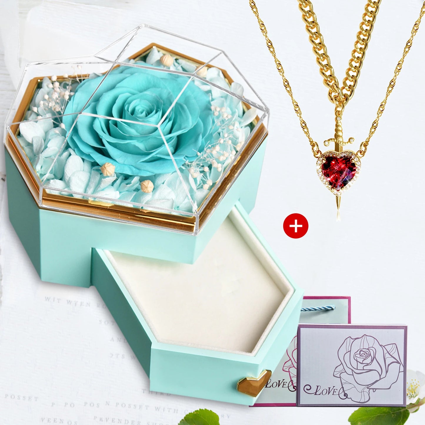 Heart & Sword Crystal Necklace Set – Stainless Steel Jewelry Gift Box