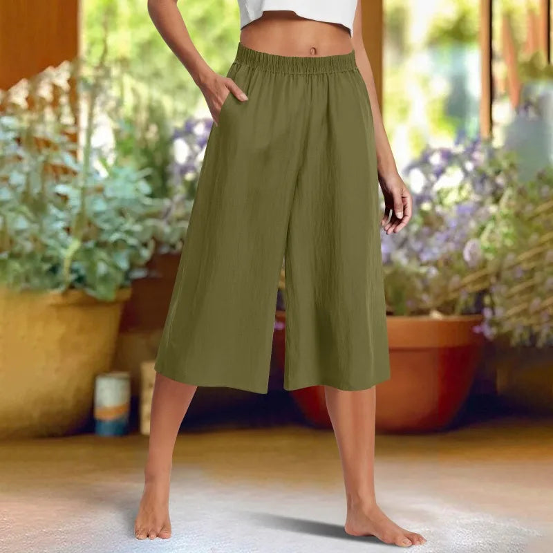Cotton-linen Loose Solid Color Wide-leg Pants