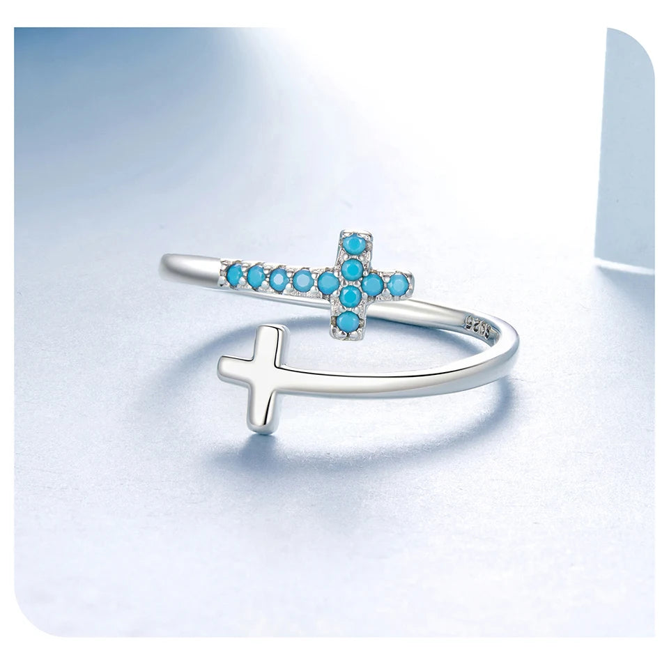 Turquoise Double Cross Open Ring