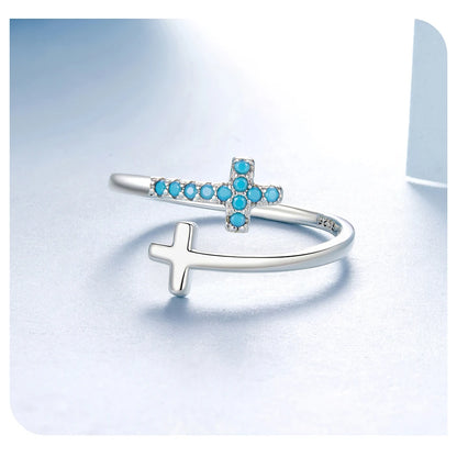 Turquoise Double Cross Open Ring