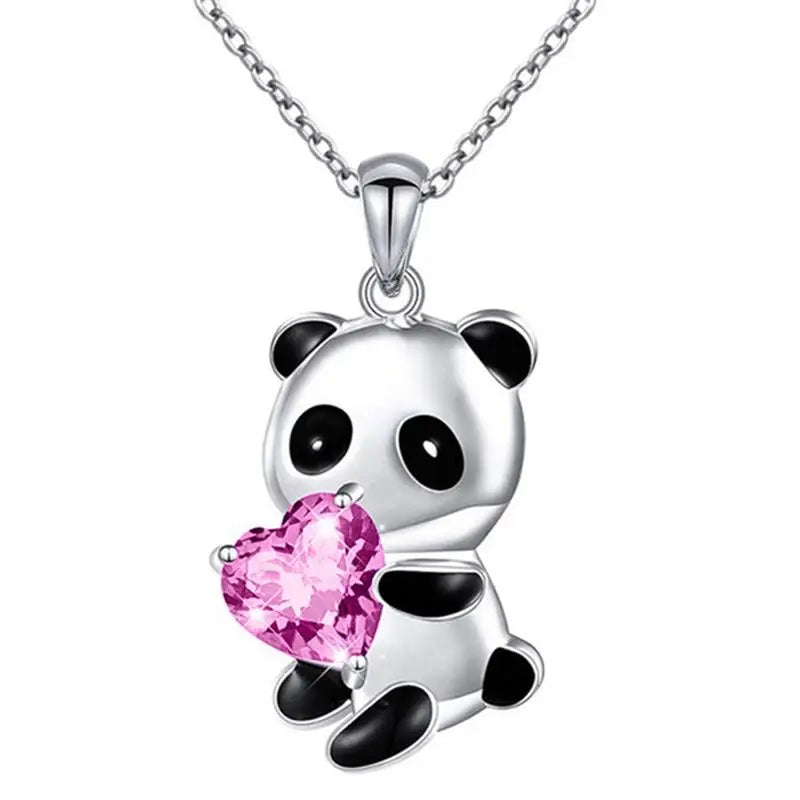 925 Sterling Silver Panda CZ Pendant Necklace for Women