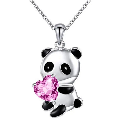 925 Sterling Silver Panda CZ Pendant Necklace for Women