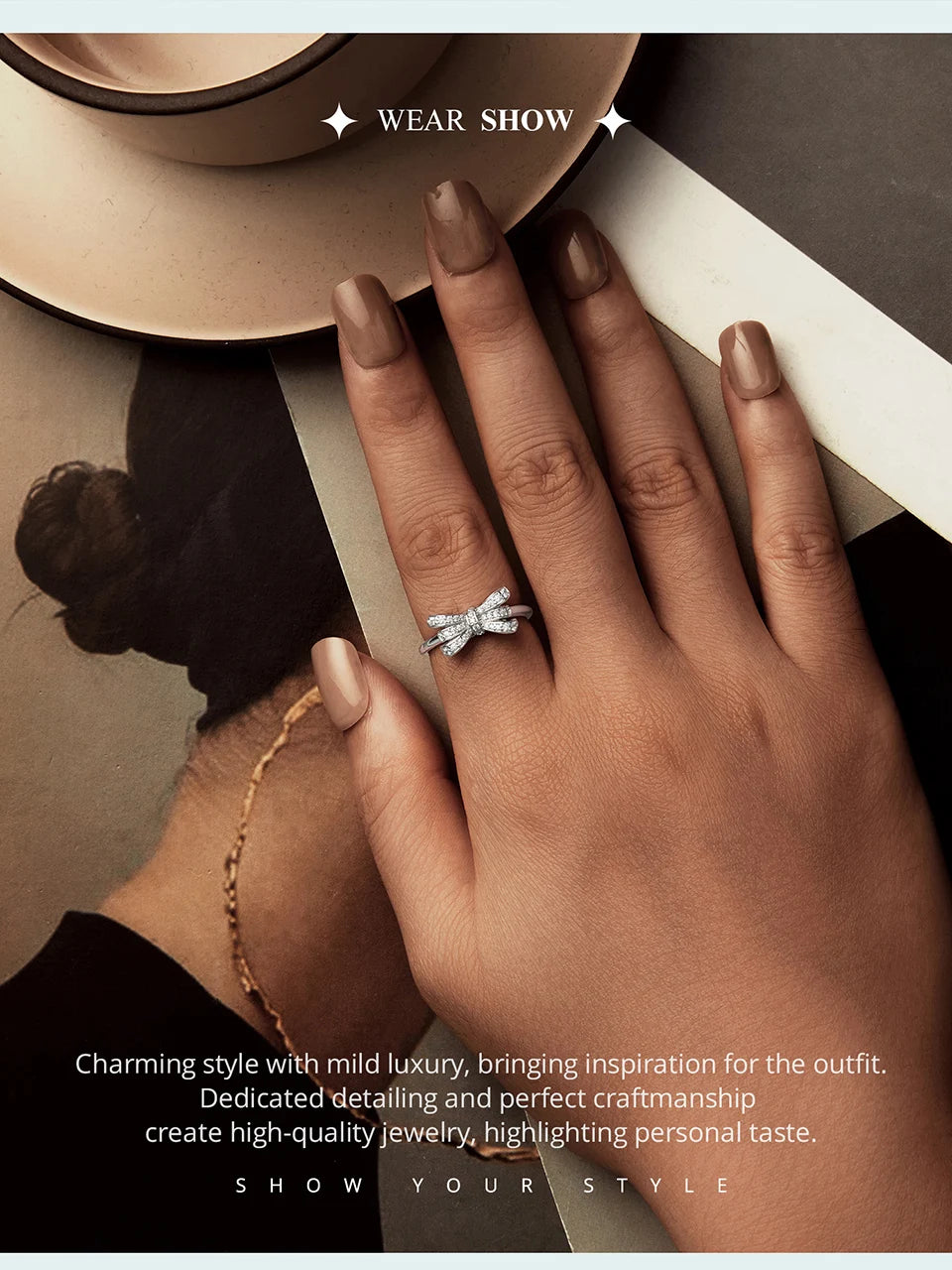 JEW012R     White Gold Plated Bowknot Ring with Zircon, Adjustable  Ring for Women - Klixstore