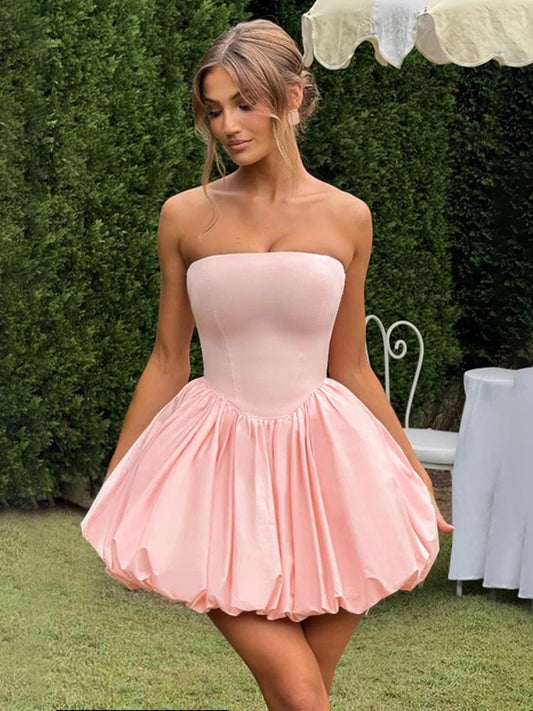 CLO053DJ
Elegant Tunics A-line Wrap Dresses Women Strapless Off Shoulder High Waist Lace-up Pink Ball Gown Short Evening Party Prom Dress - Klixstore