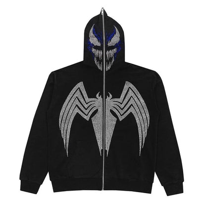 Y2K Gothic Rhinestone Zip Up Hoodie for Women