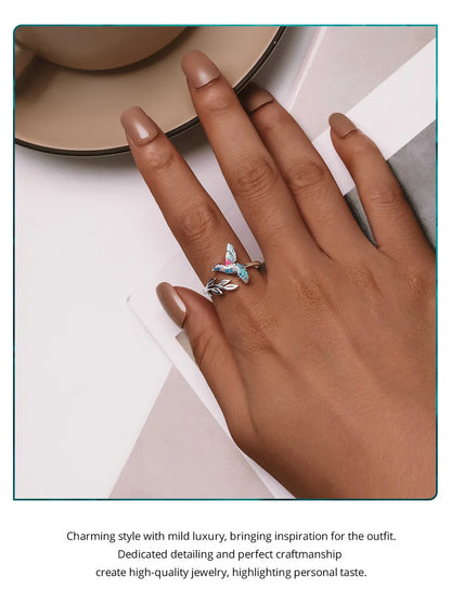 JEW024R   925 Sterling Silver Kingfisher Opening Ring Colorful - Klixstore