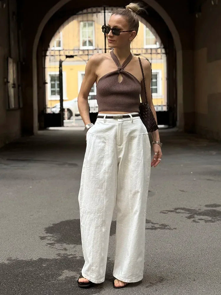 High Waist Wide Leg Linen Pants for Women