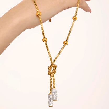 18k Gold Knot Pendant Tassel Necklace for Women