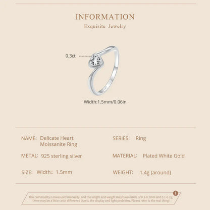 JEW025R   
 White Gold Plated Heart-shaped Moissanite Solitaire Engagement Ring for Women - Klixstore