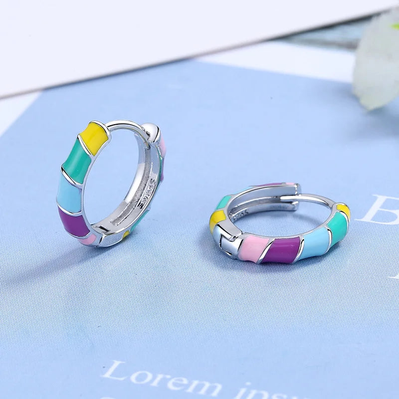 925 Sterling Silver Rainbow Round Earrings for Women