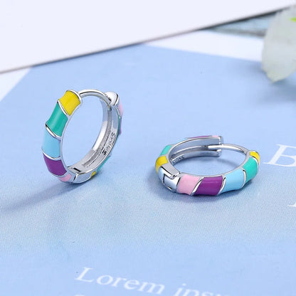 925 Sterling Silver Rainbow Round Earrings for Women