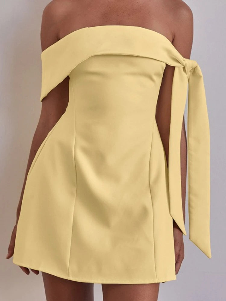 Yellow Strapless Off Shoulder Bandage Party Dress
