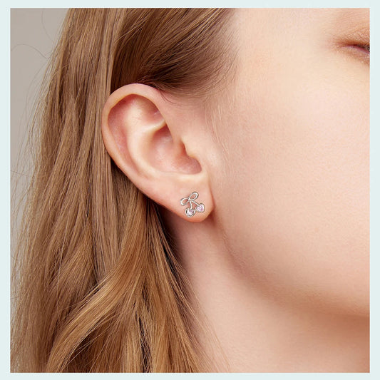 JEW018ER       BAMOER 925 Sterling Silver Pink Heart Cherry Stud Earrings Bowknot Hoop Earrings - Klixstore
