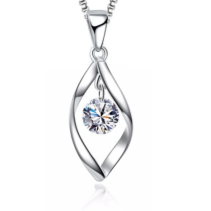 Custom Pearl Crystal 925 Sterling Silver Pendant Necklace for Women