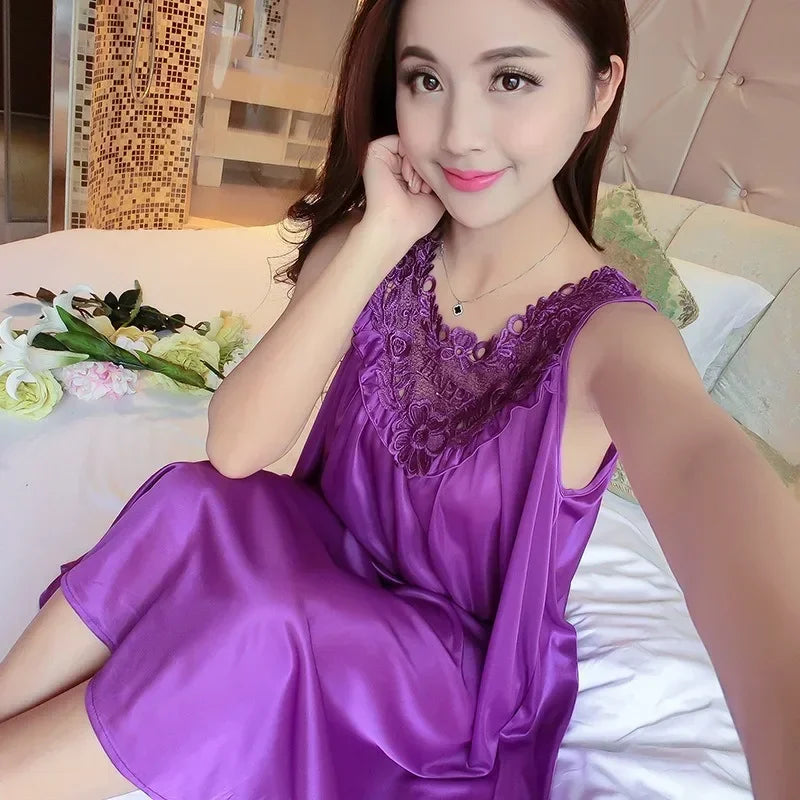 Lace Silk Spaghetti Strap Nightgown