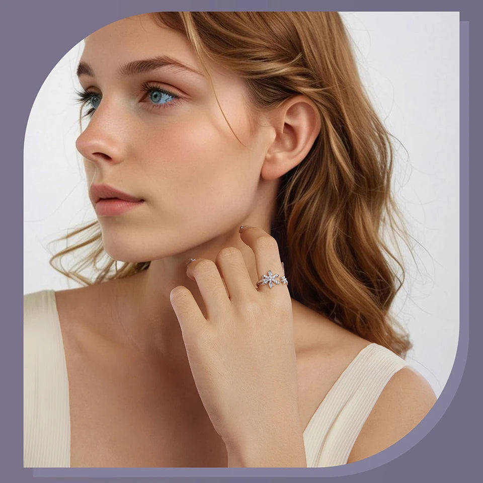 JEW016R        925 Sterling Silver Snowflake Adjustable Ring - Klixstore