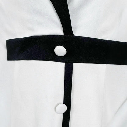 V-Neck Button Color-Block Long Sleeve A-Line Dress | Office & Commuter Style