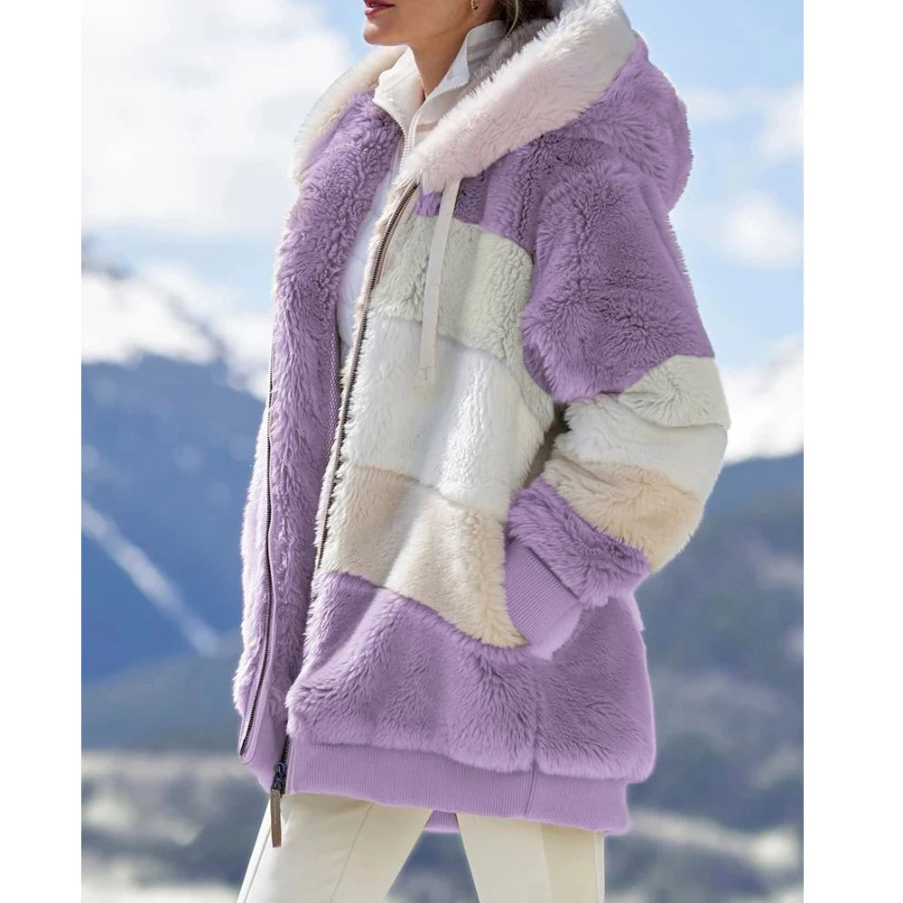 2025 Oversized Plush Hooded Jacket for Women