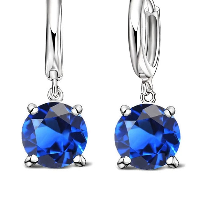 925 Silver CZ Crystal Round Earrings