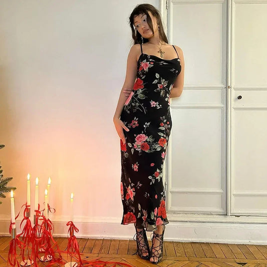 Floral Spaghetti Strap Bodycon Maxi Dress
