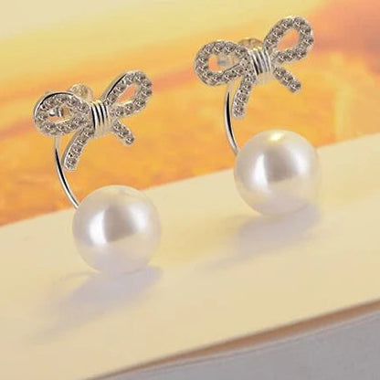 925 Sterling Silver Bow-Knot Pearl Earrings for Women