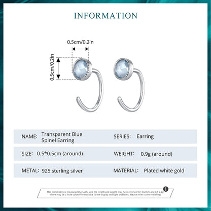 JEW016ER    Solid 925 Sterling Silver Transparent Blue Spinel Stud Earrings - Klixstore