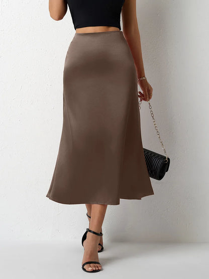 Korean Style Champagne High Waist Satin Skirt