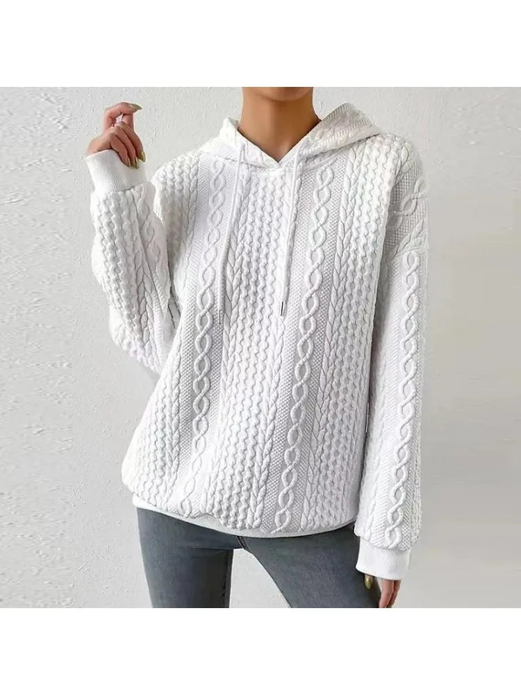 Plus Size Hooded Embroidered Knit Sweater 2025