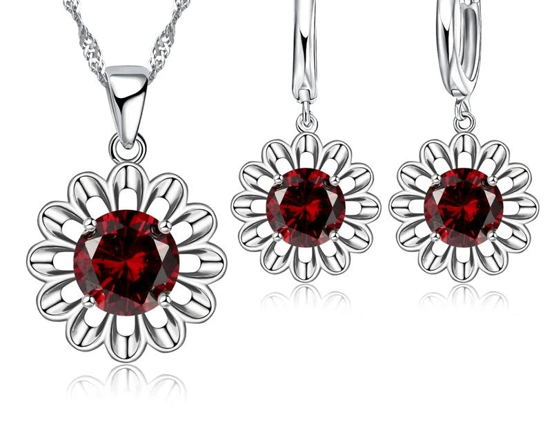 925 Silver CZ Flower Bridal Jewelry Set