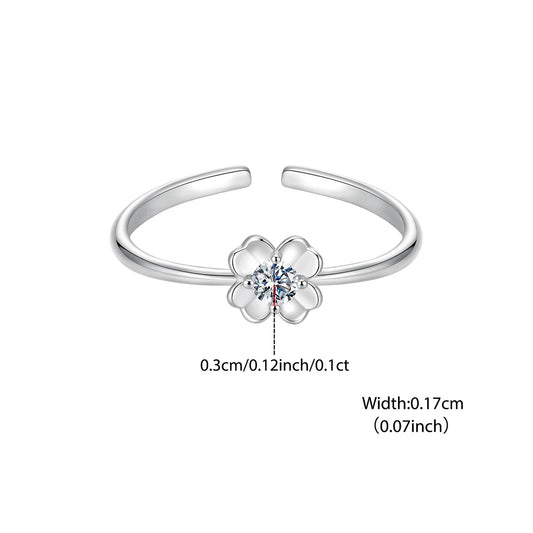 Our-leaf Clover Moissanite Open Ring