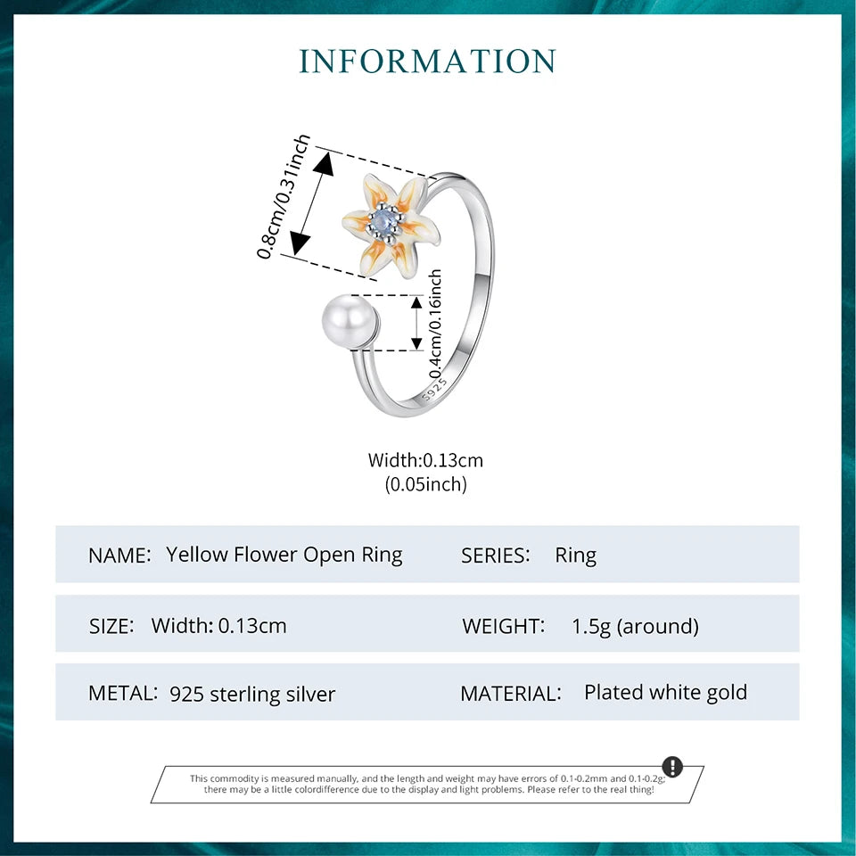 JEW001R 925 Sterling Silver Spring Flower Adjustable Open Ring for Women - Klixstore