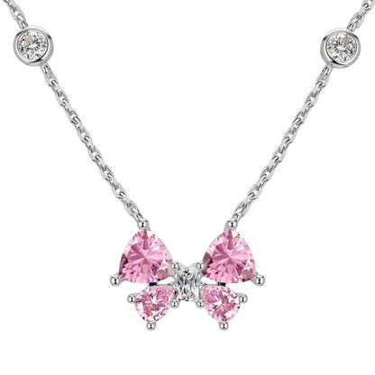 Butterfly Pendant 925 Sterling Silver Necklace with Pink Cubic Zirconia Stones