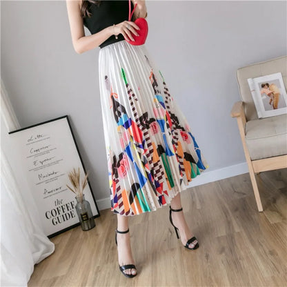 Women's Cartoon Print Pleated A-Line Skirt