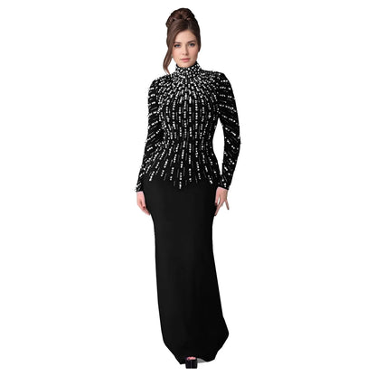 Elegant Glitter Pearl Bodycon Evening Maxi Dress