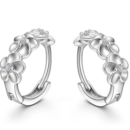 925 Silver Woven Flower Hoop Earrings