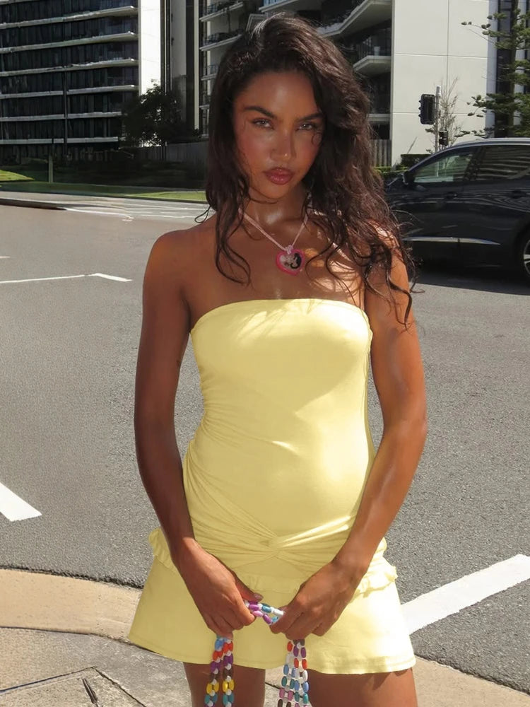 CLO060DJ
 Fashion Halter Neck Backless Tunics Short Dresses for Women  Sexy Sleeveless High Waist  Solid Ball Gown - Klixstore