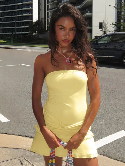 CLO060DJ
 Fashion Halter Neck Backless Tunics Short Dresses for Women  Sexy Sleeveless High Waist  Solid Ball Gown - Klixstore