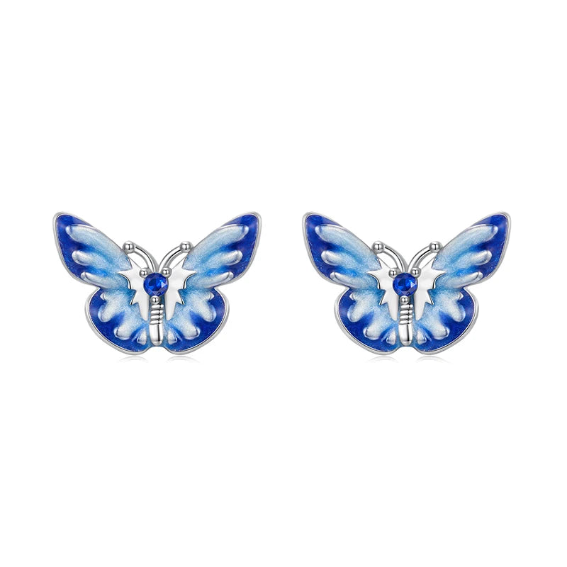 JEW002ER  925 Sterling Silver Cute Blue Enamel Butterfly Stud Earrings - Klixstore