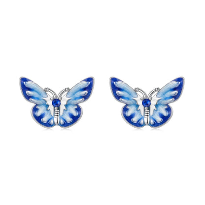 JEW002ER  925 Sterling Silver Cute Blue Enamel Butterfly Stud Earrings - Klixstore