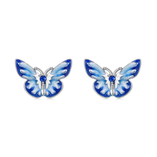 JEW002ER  925 Sterling Silver Cute Blue Enamel Butterfly Stud Earrings - Klixstore