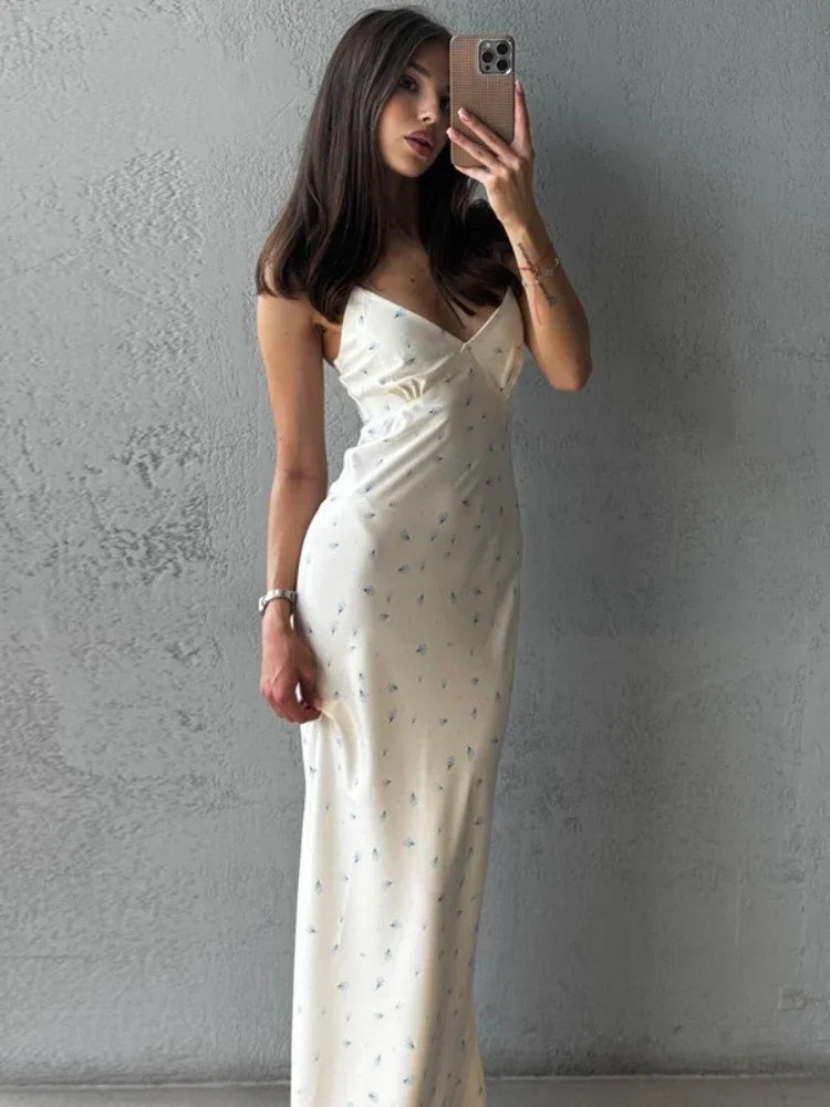 CLO066DJ
Chic Sweet Floral Printed Slip Dresses for Women V-neck Sleeveless High Waist Backless Zipper Slit Long Party Dress Streetwear - Klixstore