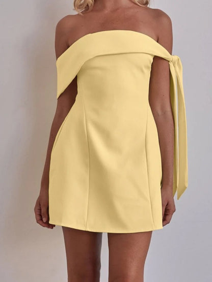 Yellow Strapless Off Shoulder Bandage Party Dress